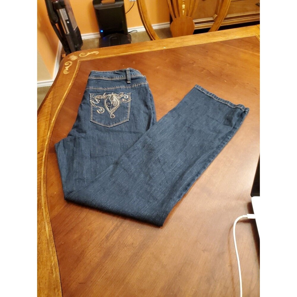 Fantasy Blue Jeans Dark Wash Trousers Career Size 10 Average Boot Cut Cotton Bld